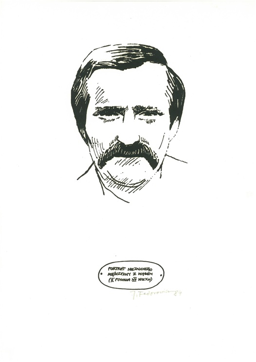 Grafika „Portret nieznanego mężczyzny z wąsem (II połowa XX wieku)”, sygnowana w 1984 r., dar Jacka Fedorowicza / Zbiory ECS